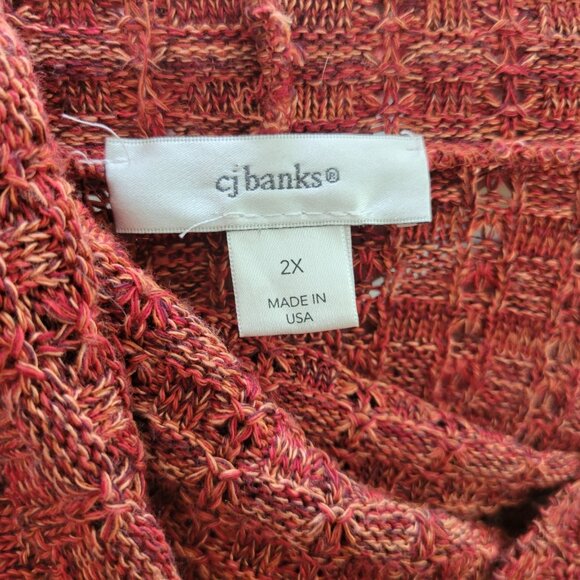 CJ Banks Women Sweater 2X Plus 3/4 Sleeve Red Pink Cowl Neck Soft SWE109E - Picture 7 of 9